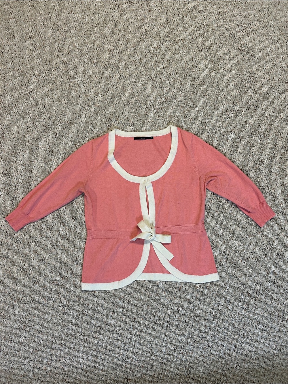 Theme Women’s Pink Cardigan with Cream Trim and Bow